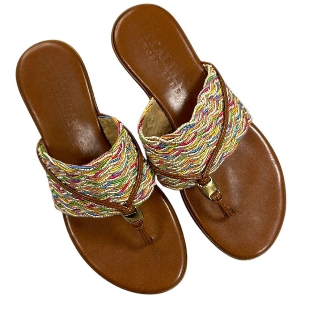 Italian Shoemakers Braided Thong Wedge Sandals Multicolor Italy